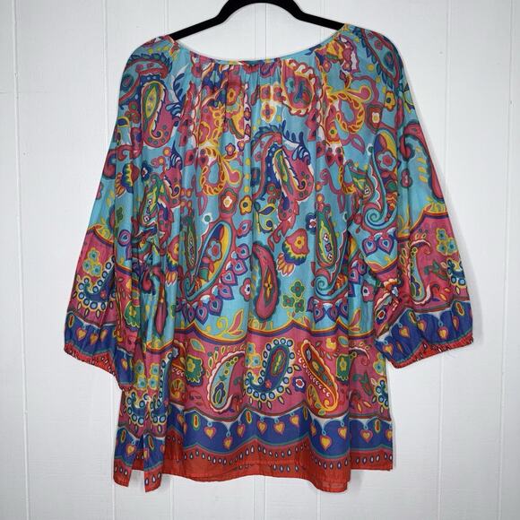Talbots Women’s Fiesta Paisley Tassel Popover Top Multicolor Size 1X - Picture 2 of 6